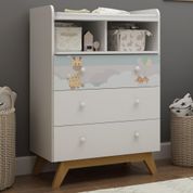 Cômoda Infantil Bebê MDF Multiuso Organizadora 3 Gavetas Nichos Com Pés Quarto Marrom Madeira Branco