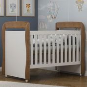 Berço Americano 3 em 1 Mini Cama MDF Rodinha Bebê Infantil Regulagem Quarto Marrom Madeira Branco