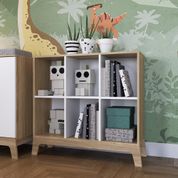 Estante Infantil Armário Organizador Multiuso 6 Nichos Design Retrô Branco com Marrom Madeira