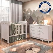 Quarto de Bebê Cômoda com Fraldário Taís Berço com Colchão Mirelle Branco Carolina Baby