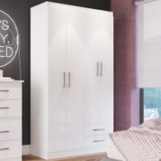 Guarda Roupa Solteiro Multiuso Organizador 4 Portas Rodapé e Acabamento Superior 2 Cores Flex Branco