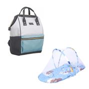 KIT BEBE MOCHILA MATERNIDADE MAMAE MULTIFUNCAO E BERCO PORTATIL MOSQUITEIRO INFANTIL TENDA AZUL