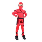 Fantasia Ninja Infantil Samurai Vermelho de Luxo Com Gorro