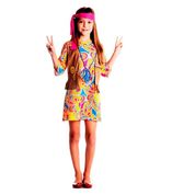 Fantasia Hippie Feminina Infantil Com Colete e Colar