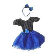 Vestido Infantil Feminino Preto e Azul Com Tiara