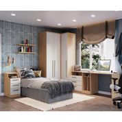 Quarto Modulado Elegance Solteiro 3 Portas - Carvalho/Off White