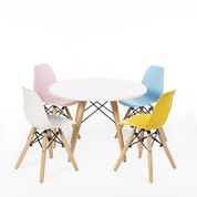 Conjunto Mesa com 4 Cadeiras Eiffel - Azul/Rosa/Branco/Amarelo