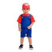 Fantasia Super Mario Bebê Original Curta Com Boné 1 a 2 anos