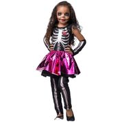 Fantasia de Halloween Esqueletinha Infantil Feminina Caveira Com Luva