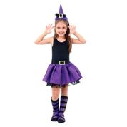 Fantasia de Halloween Infantil Vestido de Bruxa Com Bota e Chapéu