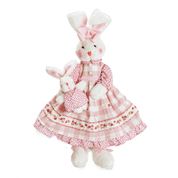 Pelúcia Coelho com Vestido Xadrez - 48 cm - Rosa - Cromus