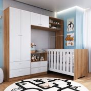 Quarto de Bebê Aconchego Completo IV - Branco/Nogal