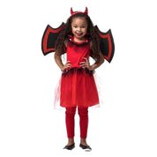 Fantasia de Diabinha Infantil Menina Halloween  Chifres e Asa