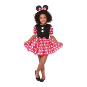 Fantasia Minnie Rosa ou Vermelha Luxo Infantil Com Orelhinhas