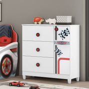 Cômoda Infantil Fast Car com 3 Gavetas - Branco