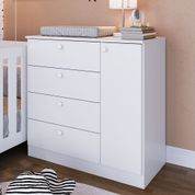 Cômoda Infantil Aconchego com 4 Gavetas e 1 Porta - Branco