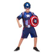 Fantasia Capitão America Infantil Curta Com Máscara e Escudo Guerra Civil