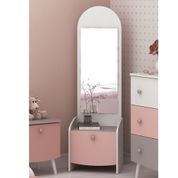 Mesa de Cabeceira Infantil Ternura com Espelho - Branco/Rosa/Cinza