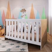 Berço Mini Cama Aconchego 3 em 1 com Colchão - Branco/Nogal