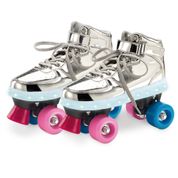 Patins Clássico - 4 Rodas com LED - Prateado - Fun - Tam 37-38