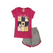 Conjunto Infantil Feminino Blusa + Short Viston Tamanho:1;Cor:Pink;Gênero:Menina