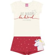 Conjunto Infantil Feminino Blusa + Short Saia Kamylus Tamanho:1;Cor:Off White