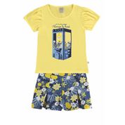 Conjunto Infantil Feminino Blusa + Short Boca Grande Tamanho:6;Cor:Amarelo;Gênero:Menina