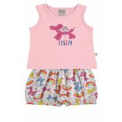 Conjunto Bebê Feminino Blusa + Short Boca Grande Tamanho:G;Cor:Rosa;Gênero:Menina