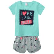 Conjunto Infantil Feminino Blusa + Short Marisol Tamanho:16;Cor:Verde Água