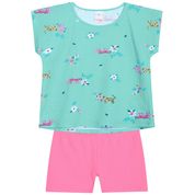 Conjunto Infantil Feminino Blusa + Bermuda Marisol Tamanho:1;Cor:Verde Água