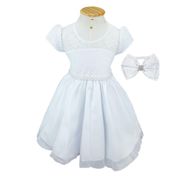 Vestido Infantil de Luxo Para Festa Renda Branca Com Tiara e Pérolas