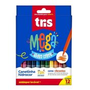 Canetinha Hidrografica Mega Color 12 Cores Ponta Grossa Tris