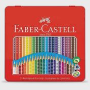 Lapis De Cor Grip Com 24 Cores Com Estojo Lata Faber Castell