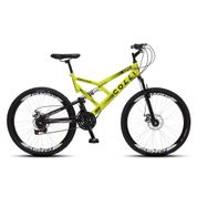 Bicicleta Colli Urbana Trilha 21 Marchas Freios a Disco Aro 26 Dupla Suspensão em Aço Preto Amarelo