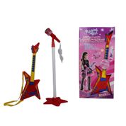 GUITARRA ELETRONICA COM MICROFONE BRINQUEDO INFANTIL MUSICAL KARAOKE PEDESTAL ROCK VERMELHA