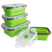 KIT 4 MARMITAS SILICONE DOBRAVEL HERMETICO FITNESS VERDE