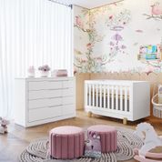 Quarto de Bebê Cômoda com Fraldário Cléo Berço Mini Cama Aimê Branco Fosco Carolina Baby