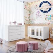 Quarto de Bebê Cômoda com Fraldário Cléo Berço Mini Cama Aimê Com Colchão Branco Fosco Carolina Baby