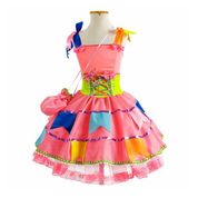 Vestido Festa Junina Bebê Luxo Rosa Neon Com Bolsa de 0 Meses a 2 Anos