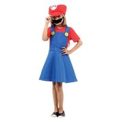 Fantasia Mario Infantil Menina Com Chapéu e Bigode