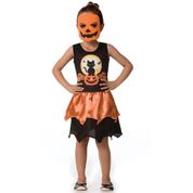 Fantasia de Halloween Abobora Infantil Feminina Com Máscara