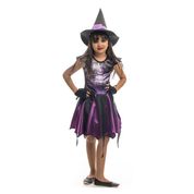 Fantasia de Bruxa Com Luvas Angeline Roxa de Halloween Infantil