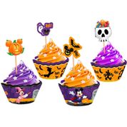 Decoração Halloween Disney Kit Saia de Cupcake Wrapper e Toppers 12 Peças