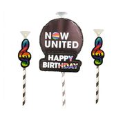 Topo de Bolo Now United Com Suporte Para Balão 3D em EVA