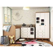 Quarto Infantil com Guarda Roupa 3 Portas, Berço Americano e Cômoda 4 gavetas Branco/Carvalho Uli