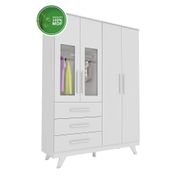 Guarda Roupa Infantil 4 Portas Retrô Móveis Peroba Branco Brilho