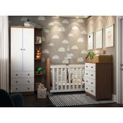 Quarto Infantil com Guarda Roupa 2 portas 4 prateleiras, Berço Americano e Cômoda 4 gavetas Branco/Carvalho