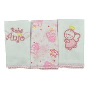 Kit com 3 unidades - Babete bordada - ANJO ROSA