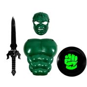 Kit Fantasia Infantil Espada Escudo Peitoral e Máscara do Monstro Huk Verde