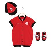 Kit Macacão Bebê Flamengo com 3 Peças Oficial